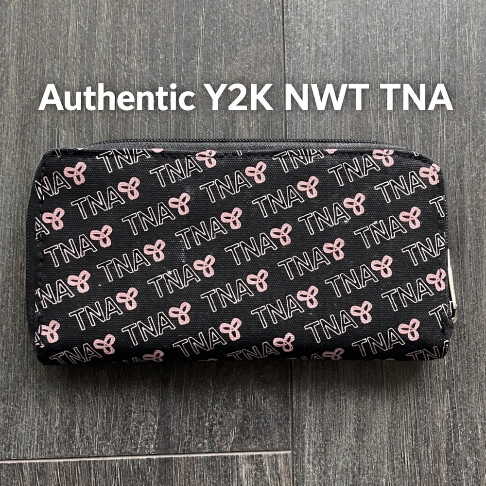 TNA Black Wallet with Pink Logo Print